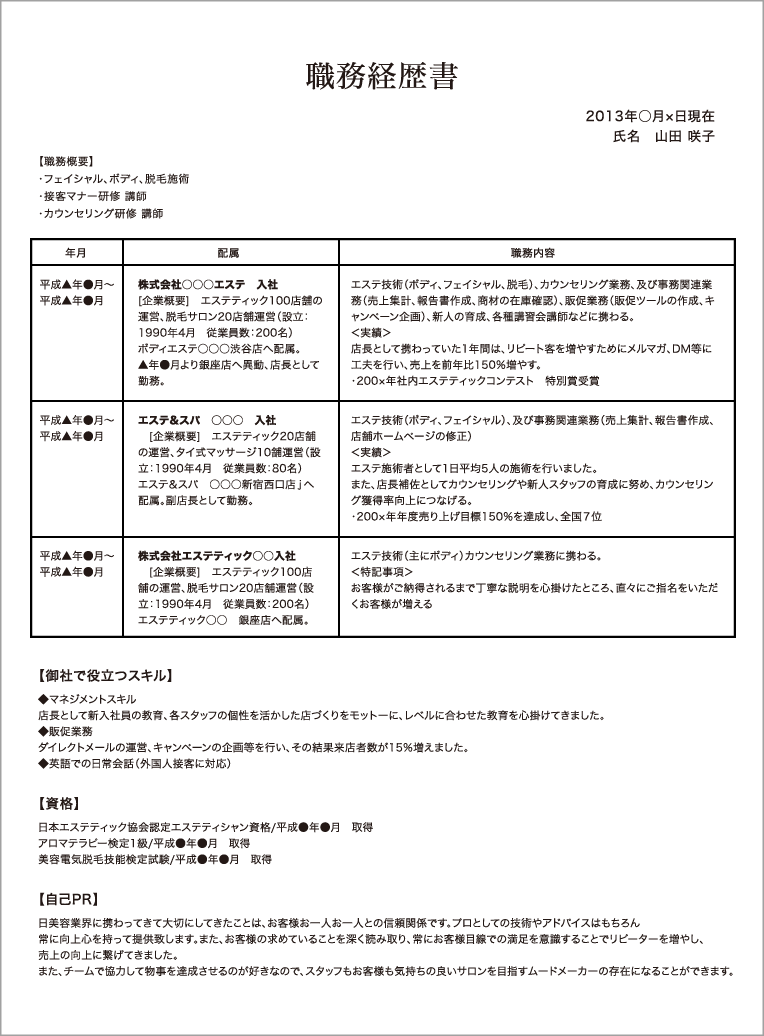 職務経歴書の書き方 美容 リラクゼーション ヘルスケア業界の転職 就職成功ガイド3